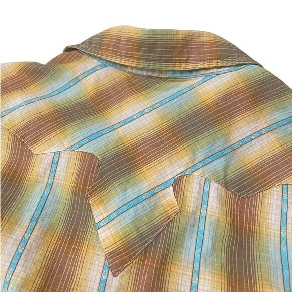 ROPER Plaid Snap Button-Up Shirt in Yellow and Blue Size Large - Picture 5 of 6